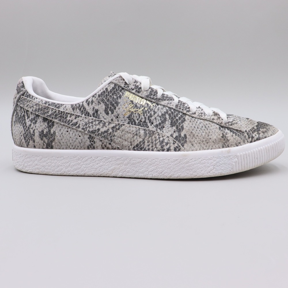 Puma Clyde Snakeskin Grey White Black Leather Sneakers 370250 01 Womens Size 10